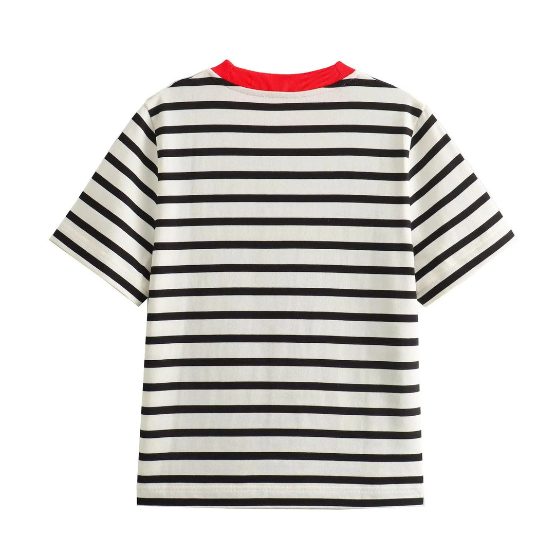 Damen Freizeit T-Shirt mit kontrastierendem Kragen und lässigem Streifenmuster Drune