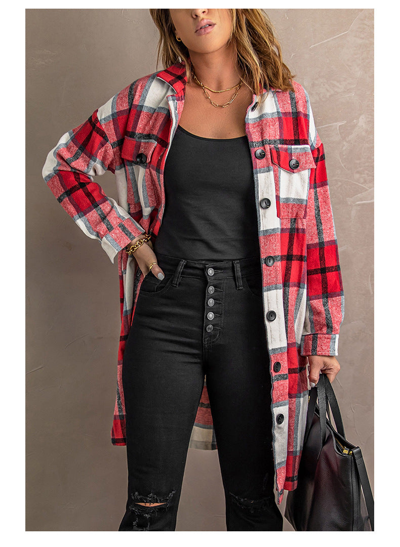 Drune | Strick Lange Lässige Tweed Karo Jacke