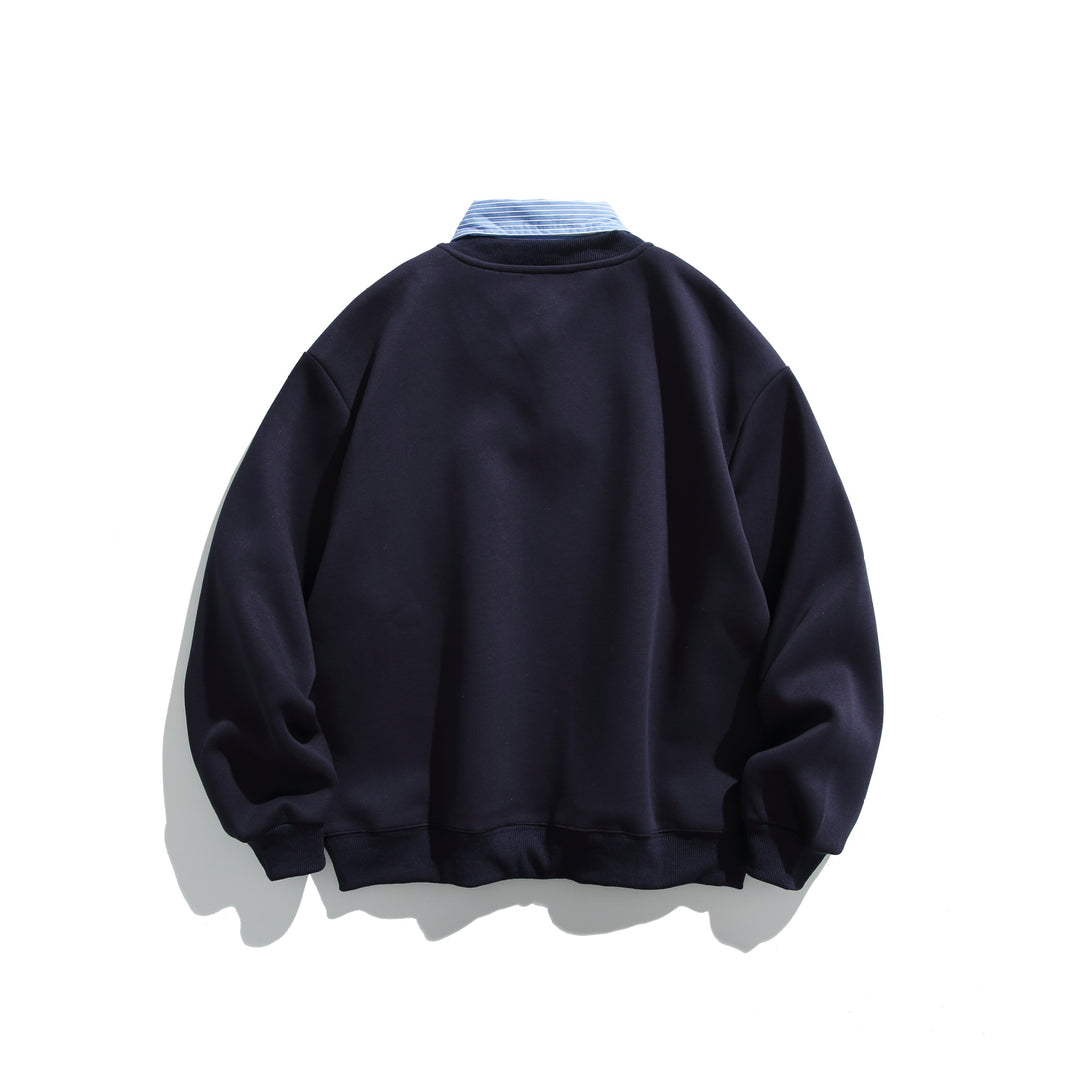 Unisex Sweatshirt im Layering-Look mit eingearbeitetem Hemdkragen und V-Ausschnitt Drune
