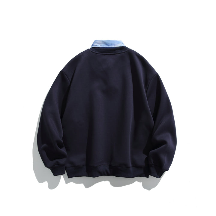 Unisex Sweatshirt im Layering-Look mit eingearbeitetem Hemdkragen und V-Ausschnitt Drune