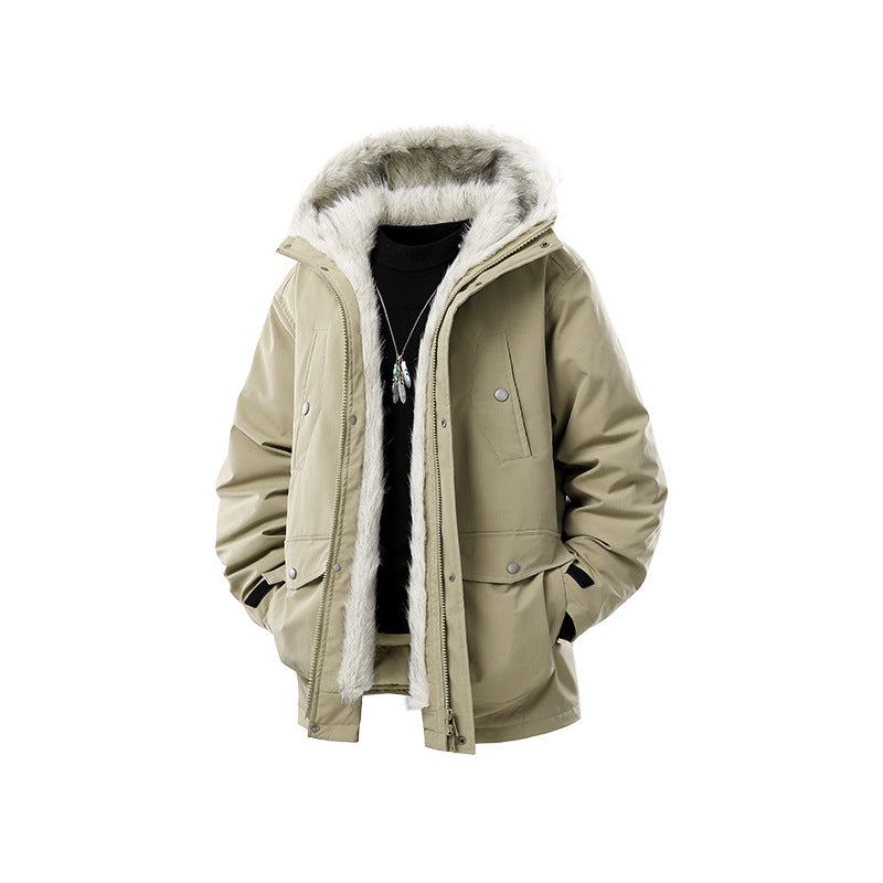 Herren Gefütterte Winterparka mit Kunstfellkapuze und Thermofutter, wind- und wasserabweisend Drune