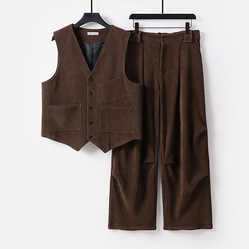 Herren Zweiteiliges Weste‑und Bundfaltenhose-Set im modernen Workwear-Stil Drune