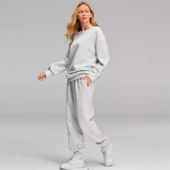 Damen nan Relaxed-Loungewear-Set mit Oversize Rundhals-Sweatshirt und taillierter High-Waist Jogginghose aus French Terry Drune