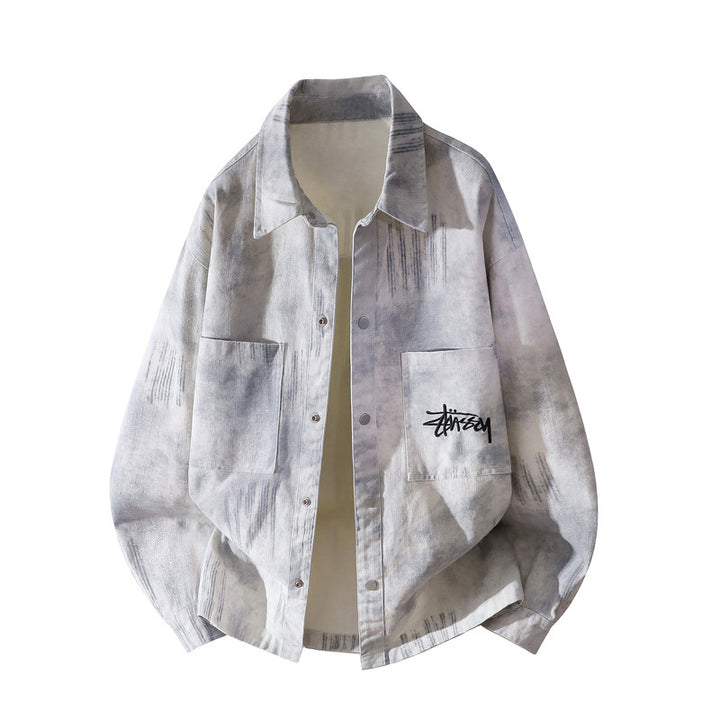 [Herren] Oversize-Hemdjacke mit Allover-Fade-Print, Druckknopfverschluss & aufgesetzten Brusttaschen Drune
