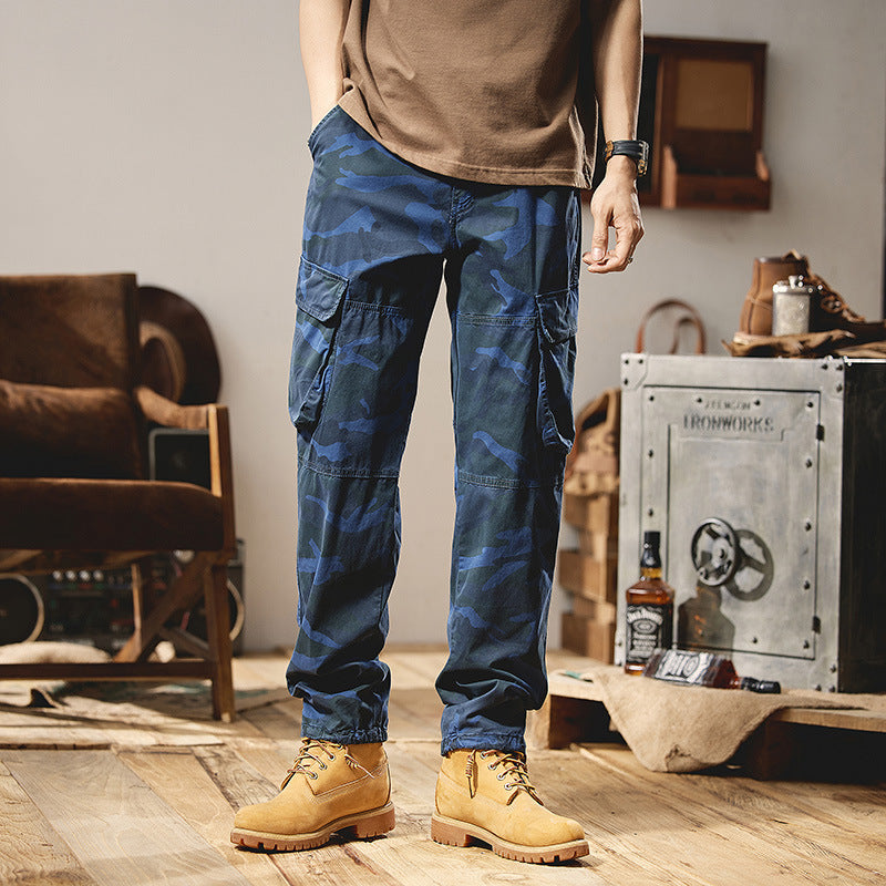 Herren Camouflage-Utility-Cargohose mit Mehrfachklappentaschen, Kniepaneelen und Kordelabschluss Drune