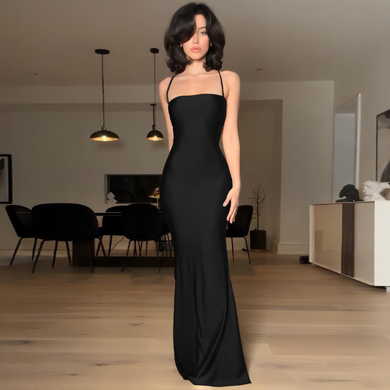 Damen Elegantes figurbetontes Abendkleid mit feinen Spaghettiträgern Drune