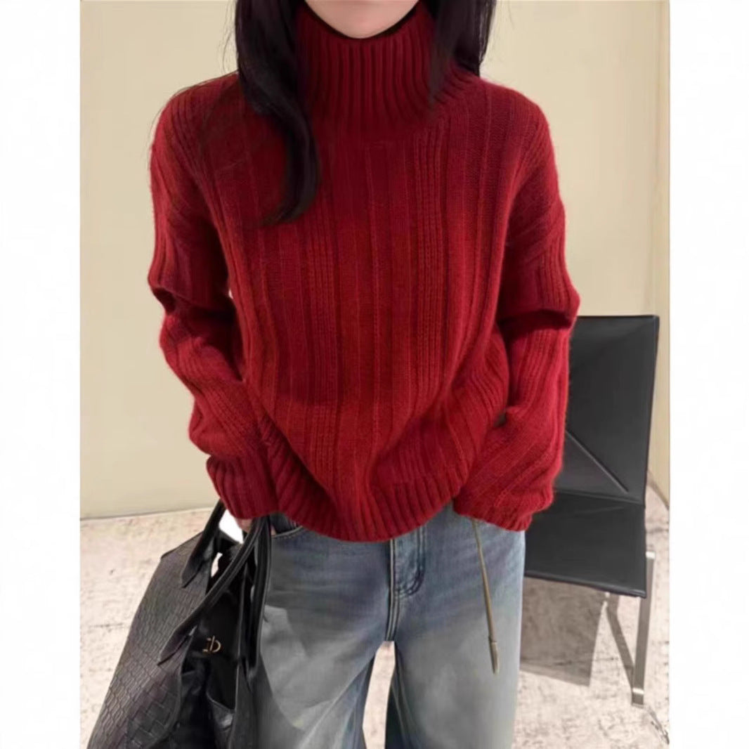 Damen lässiger Rollkragenpullover mit feinem Rippenmuster Drune