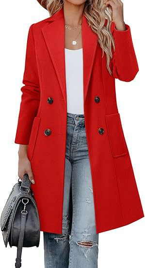 Damen Doppelreihiger Longblazer-Mantel mit aufgesetzten Taschen und taillierter Silhouette Drune
