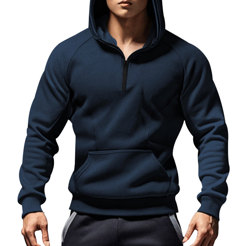Herren nan sportliches Kapuzensweatshirt mit kurzem Frontreißverschluss ergonomischem Raglanschnitt und Kängurutasche Drune