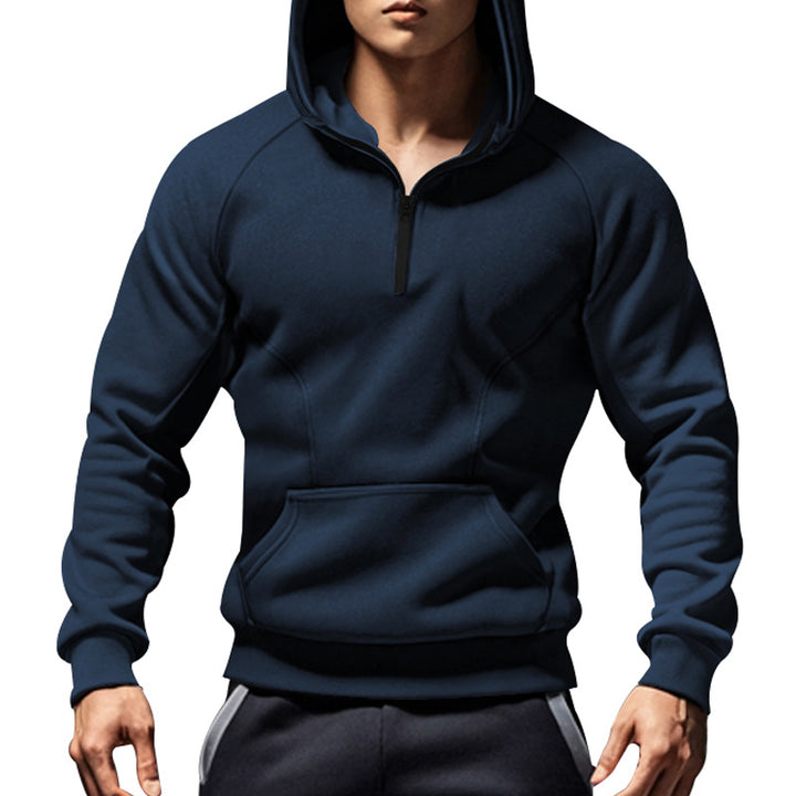 Herren nan sportliches Kapuzensweatshirt mit kurzem Frontreißverschluss ergonomischem Raglanschnitt und Kängurutasche Drune