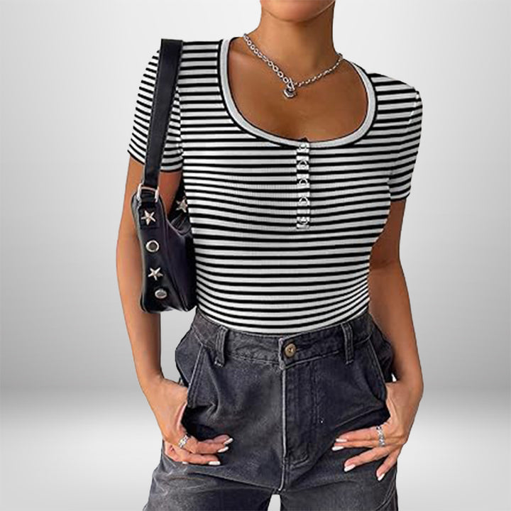 Damen Kurzarm Bodysuit mit Knopfdetails und figurbetonter Silhouette Drune