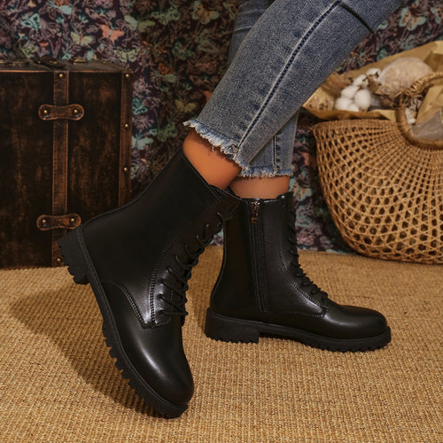 Damen nan Schnürstiefel mit seitlichem Reißverschluss und profilierter Gummilaufsohle Drune
