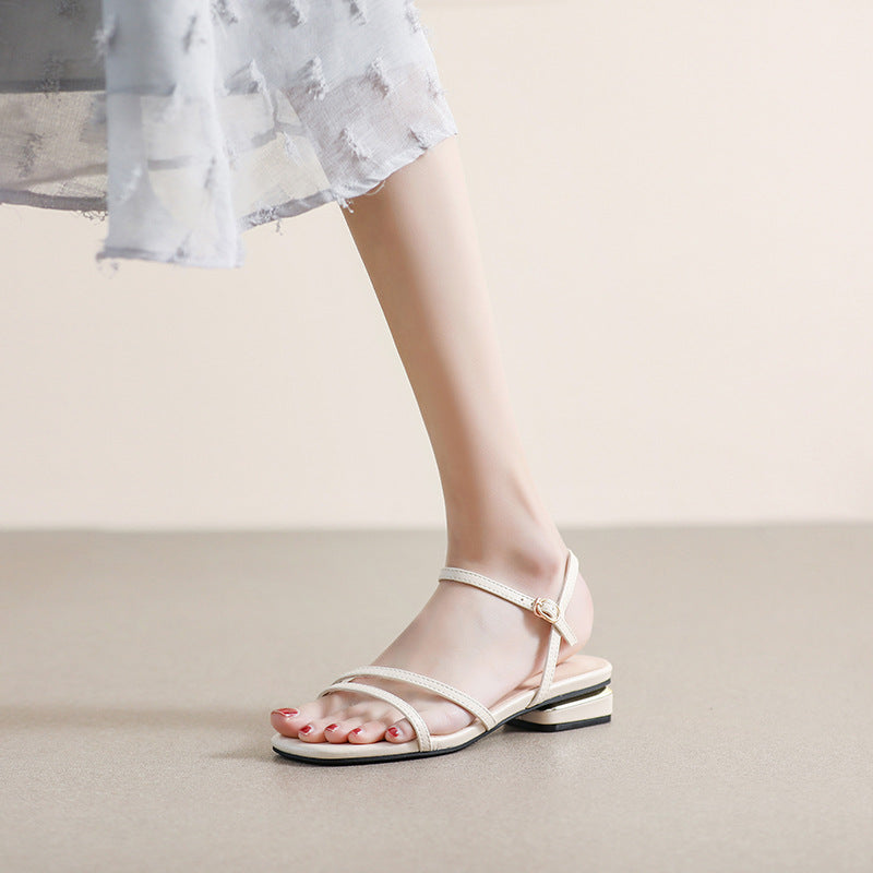 Damen Elegante Fußbett-Sandalen mit dünnen Riemen und modischem Blockabsatz Drune