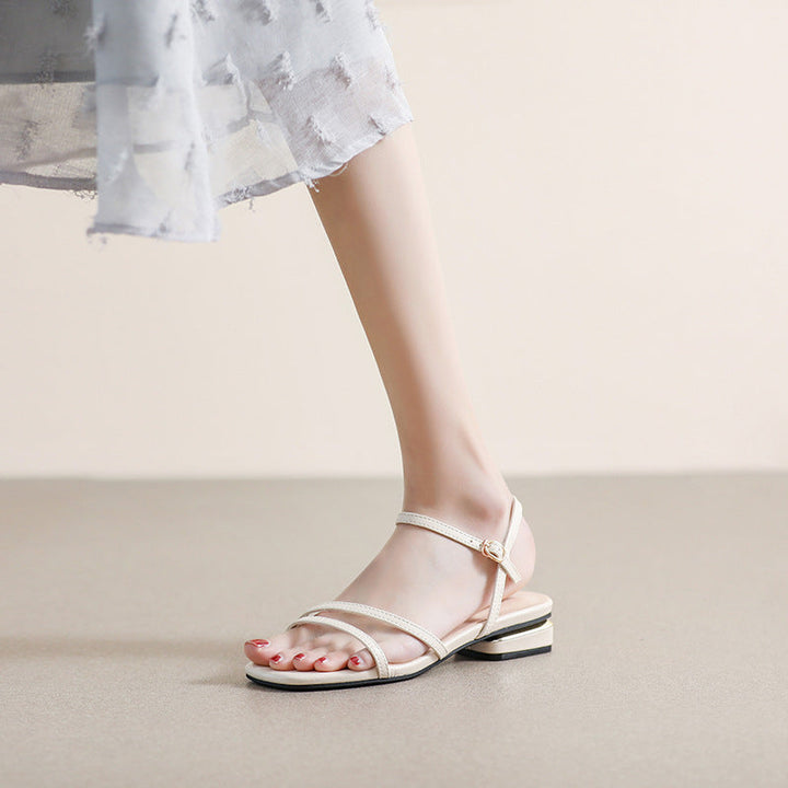 Damen Elegante Fußbett-Sandalen mit dünnen Riemen und modischem Blockabsatz Drune