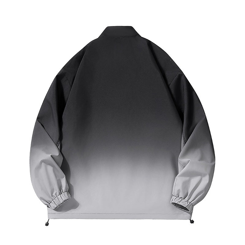 Herren leichte Farbverlauf Windbreakerjacke mit Stehkragen, durchgehendem Reißverschluss & Kordelzugsaum Drune