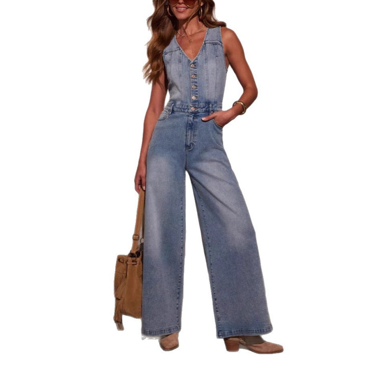 Damen Denim-Jumpsuit mit hohem Bund und Knopfdetails Drune