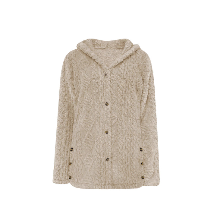 Damen Oversize Strickmantel mit Kapuze, Jacquard‑Struktur und Knopfleiste Drune