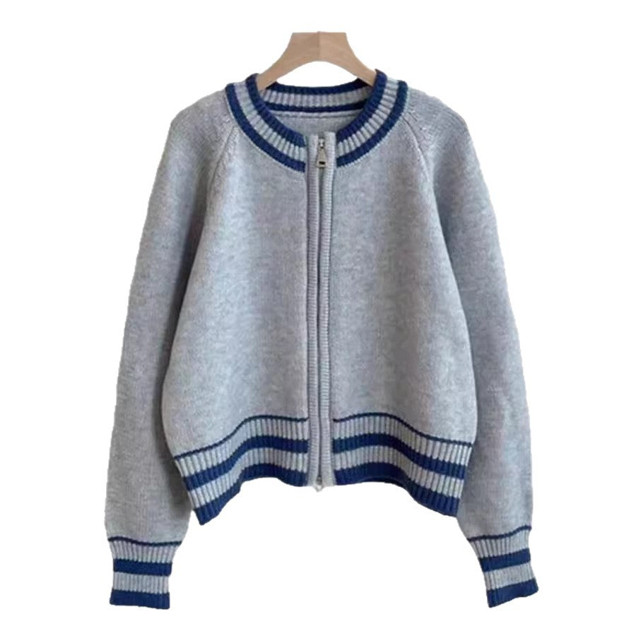 Damen modischer Strickcardigan mit Reißverschluss und sportlichem Streifenmuster Drune