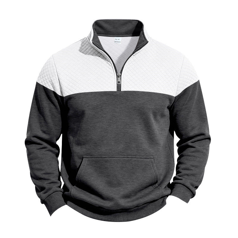 Herren Sweatshirt mit kurzem Reißverschluss, wattierter Brustpartie und Kängurutasche Drune