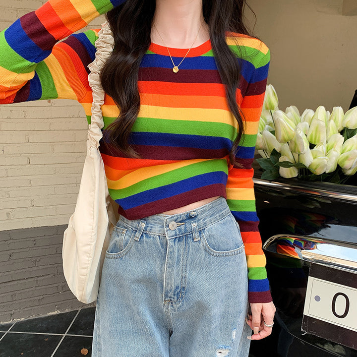 Damen kurzärmeliges gestreiftes Crop-Top Drune