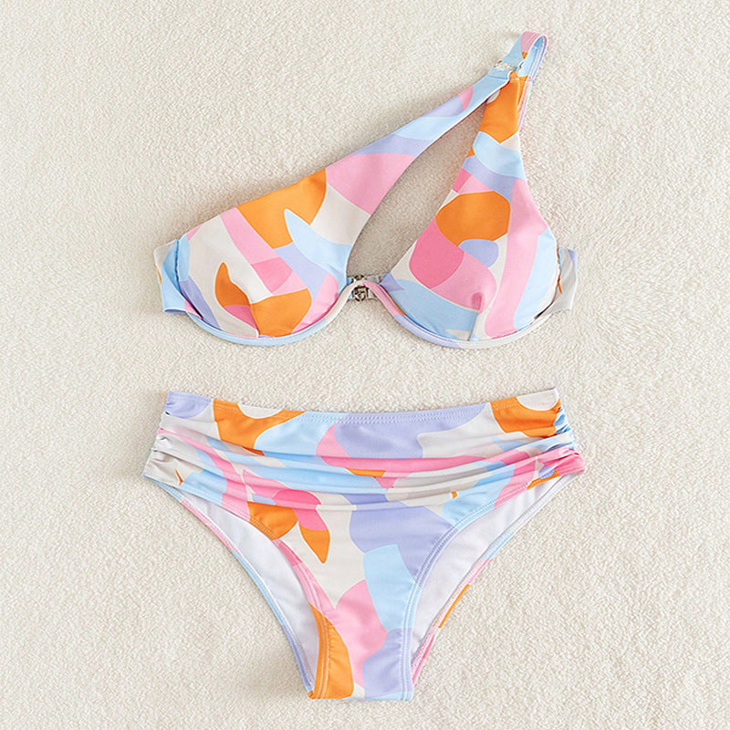 Damen Designer-Bikini mit asymmetrischem Oberteil und hohem Bund Drune