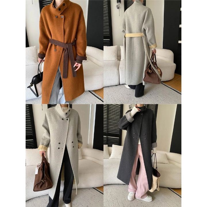 Damen eleganter Wollmantel mit hohen Kragen und praktischen Taschen Drune