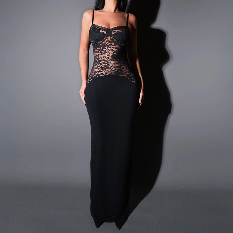 Damen elegantes Spitzenkleid mit figurbetontem Unterteil und verführerischem Oberteil Drune
