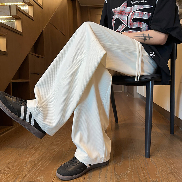 Herren Weite Relaxed Loungebundhose mit Tunnelzug und Eingrifftaschen Drune