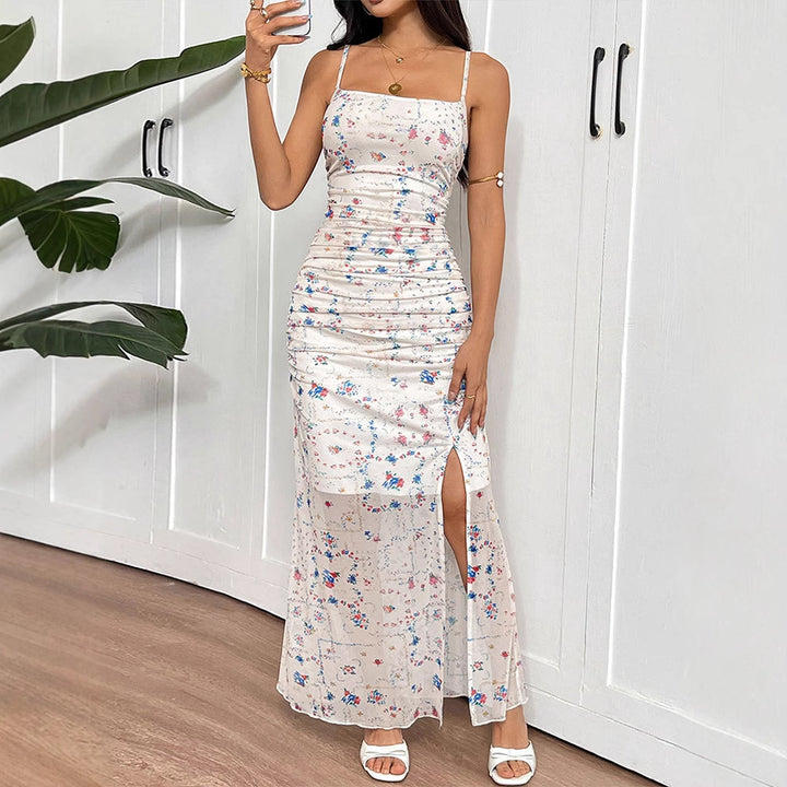 Damen Maxikleid mit zarten Rüschendetails und floralem Muster Drune