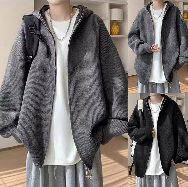 Herren Modische Strickjacke mit Kapuze und Reißverschluss Drune