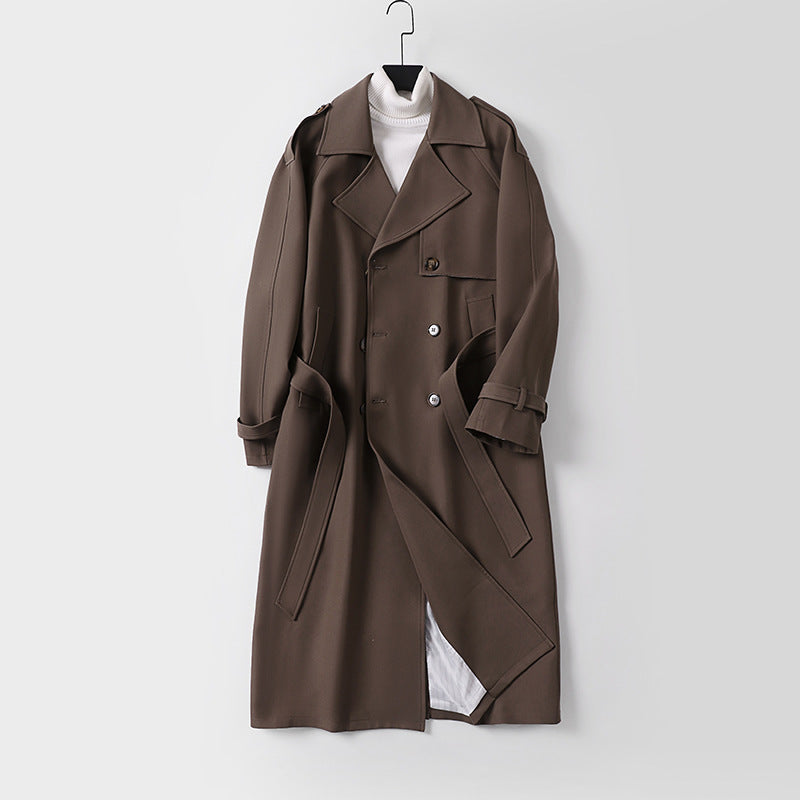 Damen Zweireihiger Oversized Trenchcoat mit weitem Schalkragen und Bindegürtel Drune