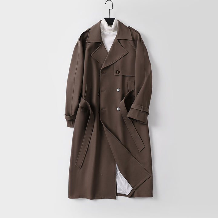 Damen Zweireihiger Oversized Trenchcoat mit weitem Schalkragen und Bindegürtel Drune