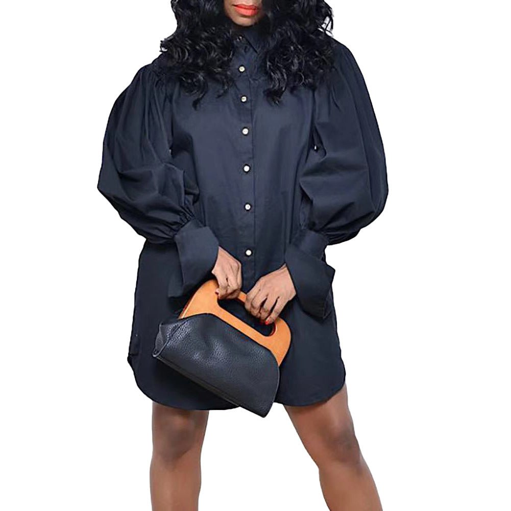 Damen Oversize Hemdblusenkleid mit voluminösen Ärmeln und Knopfdetails Drune