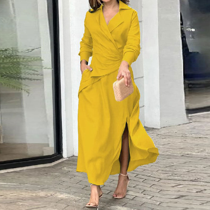 Damen Elegantes Wickelkleid mit tailliertem Schnitt und langen Ärmeln Drune