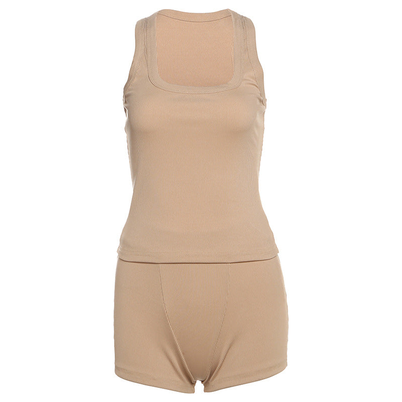 Damen Sportliches Loungewear-Set mit ärmellosem Oberteil und Shorts Drune
