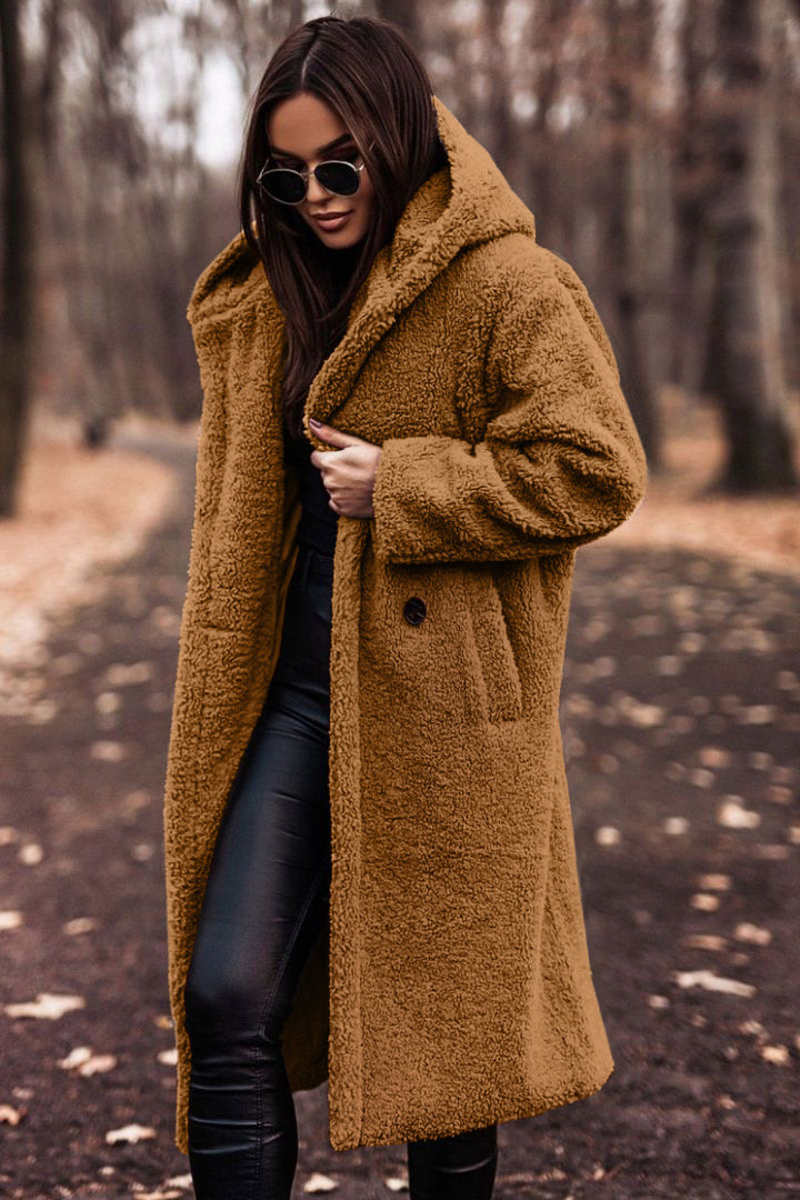Damen kuschelige Teddyjacke im Oversized-Stil mit Kapuze Drune