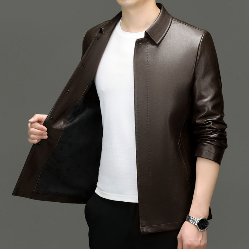 Herren Kunstlederjacke mit modernem Schnitt und eleganter Knopfleiste Drune