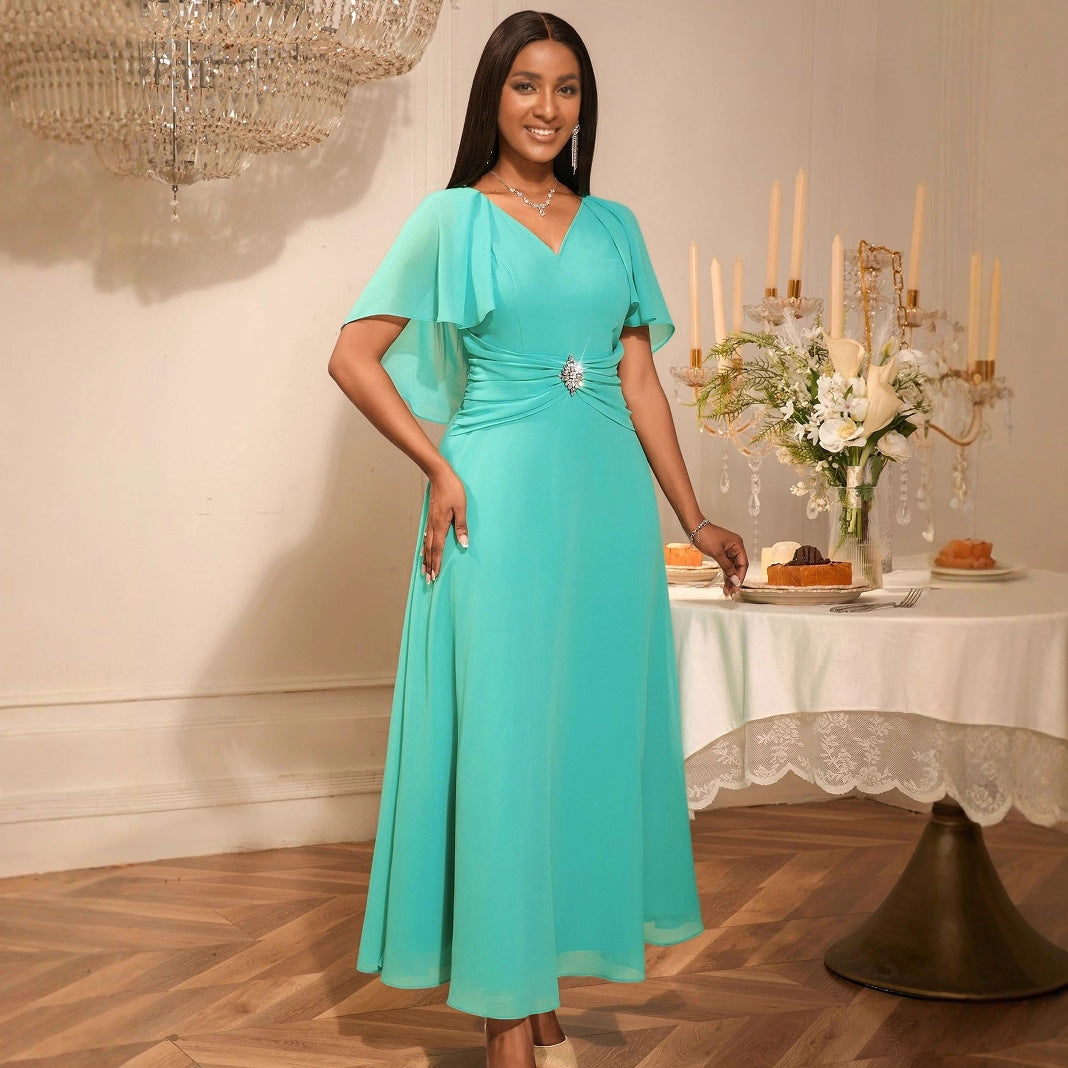 Damen elegantes Maxikleid mit Blütenapplikationen Drune
