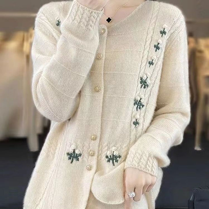 Damen Strickjacke mit floralen Stickereien Drune