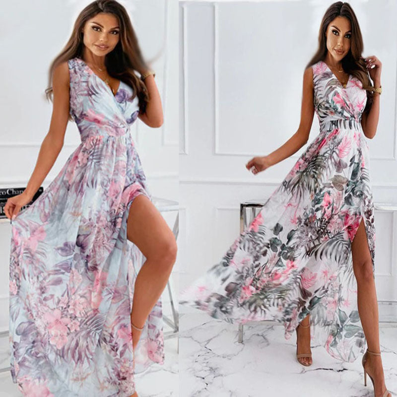 Damen Floral Hochschlitz Maxikleid Drune