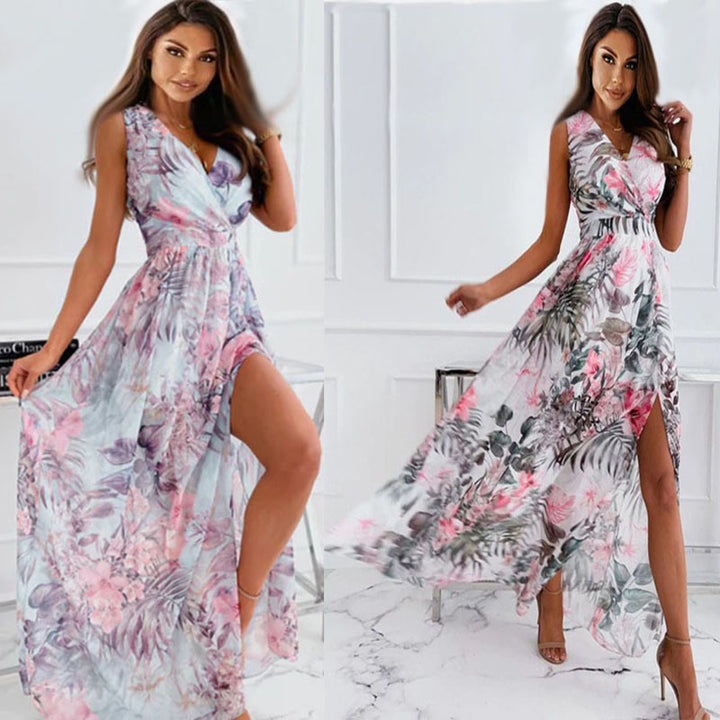 Damen Floral Hochschlitz Maxikleid Drune