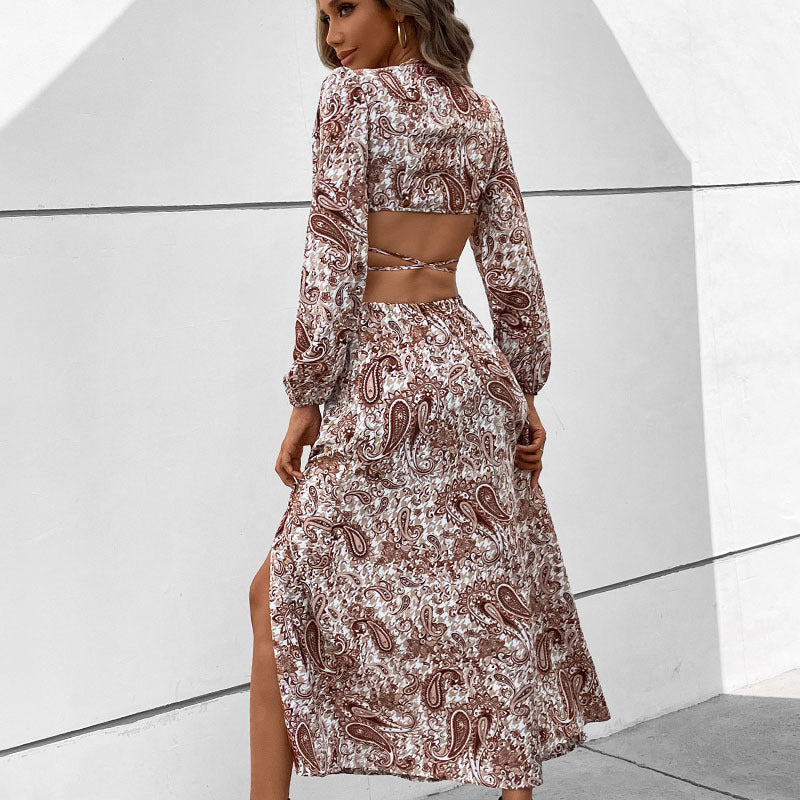 Damen Maxikleid mit Wickeloptik und Paisleymuster Drune