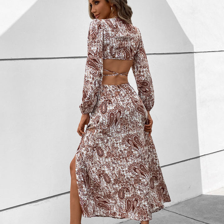 Damen Maxikleid mit Wickeloptik und Paisleymuster Drune