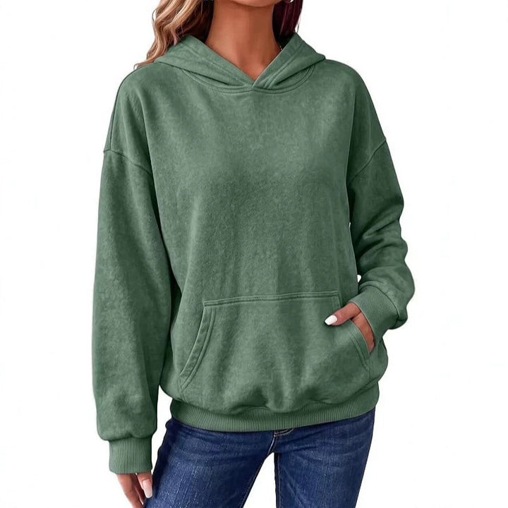 Damen Oversize-Kapuzenpullover mit Kängurutasche, washed-Finish und gerippten Bündchen Drune