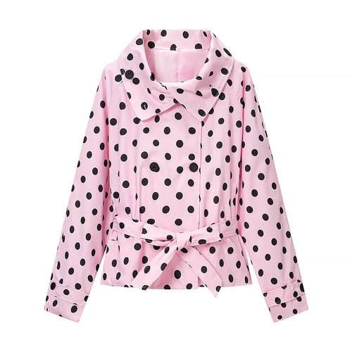 Damen nan kurze gepunktete Regenjacke mit Taillengürtel und doppelreihiger Knopfleiste Drune