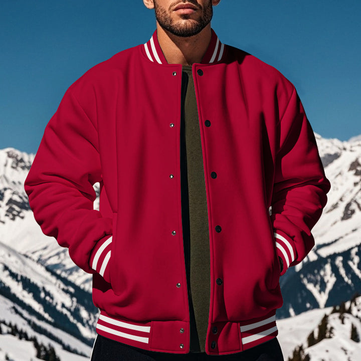 Herren sportliche Collegejacke im Vintage-Stil mit breitem Kragen und Druckknopfverschluss Drune