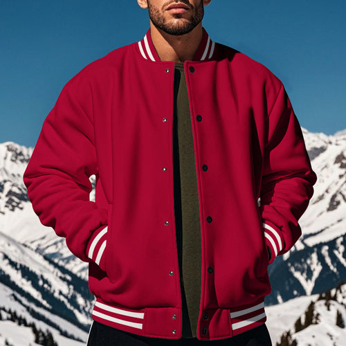Herren sportliche Collegejacke im Vintage-Stil mit breitem Kragen und Druckknopfverschluss Drune