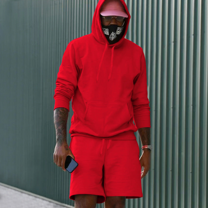 Herren nan zweiteiliges Freizeit-Set Hoodie und Sweatshorts aus French Terry mit Kängurutasche und Tunnelzug Drune