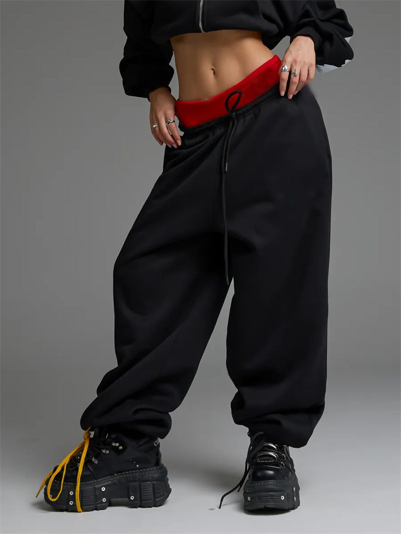 Damen trendige, weite Jogginghose mit elastischem Bund und verstellbarem Kordelzug Drune