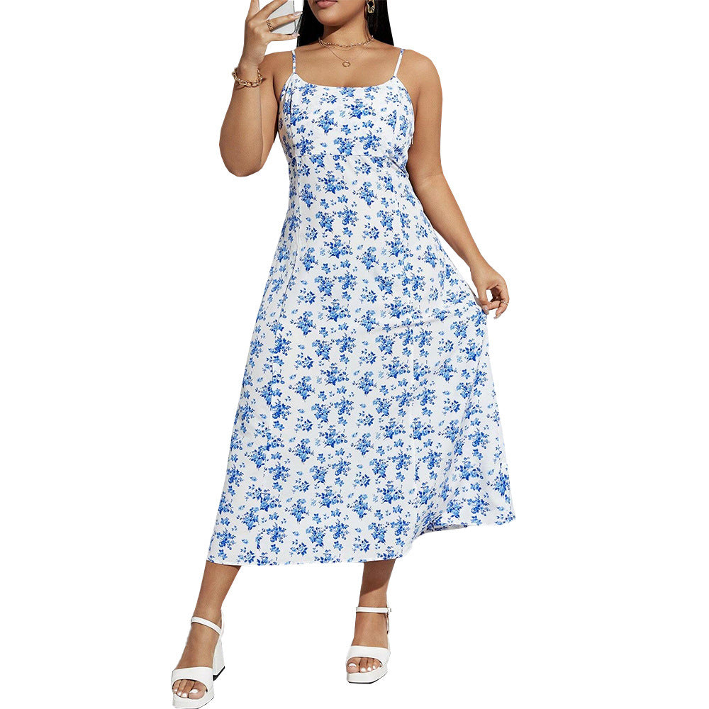 Damen florales Sommerkleid mit schmalen Trägern und leichtem Stoff Drune